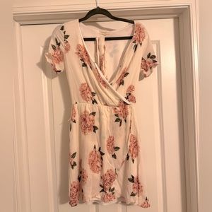 White with Pink Roses V Neck Romper